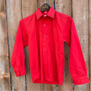 BERLIONI ITALY Boys Bright Red Dress Shirt Button Down Long Sleeve 12